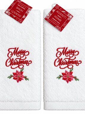 Avanti Merry Christmas Fingertip Towels Poinsettia Embroidered Guest Set of 2